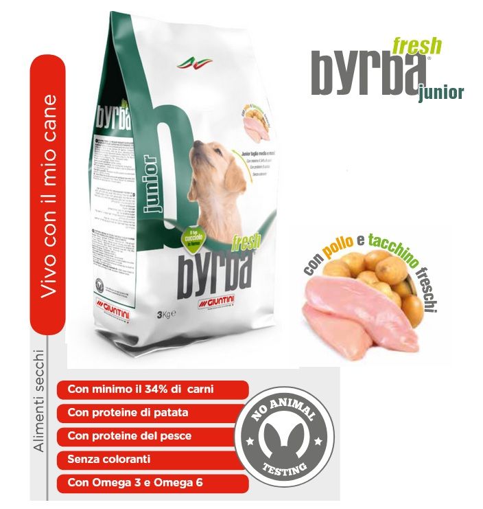 Byrba Fresh Junior con pollo e tacchino freschi per cani in accrescimento