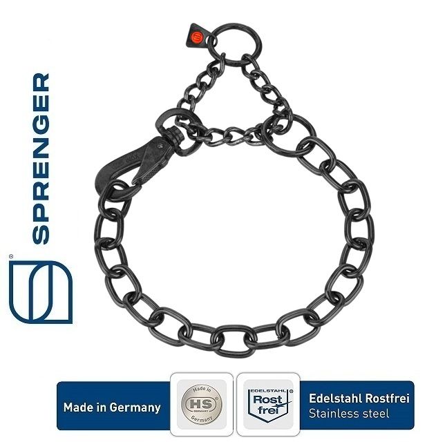 Collare martingala regolabile - con gancio SPRENGER - Acciaio inossidabile nero, 4,0 mm
