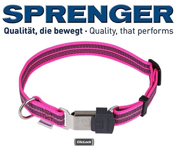 Collare Sprenger Antiscivolo Gommato regolabile - riflettente, Rosa eurodog