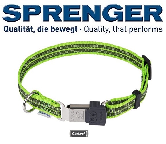 Sprenger Collare nylon Gommato regolabile - riflettente, verde