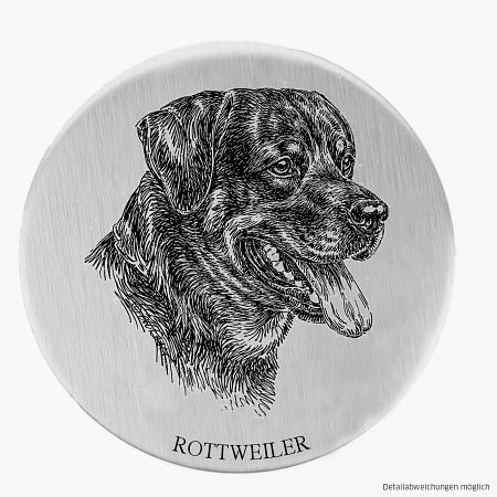 Distintivo in alluminio Rottweiler tondo, 85 mm, autoadesivo per il cancello o il veicolo