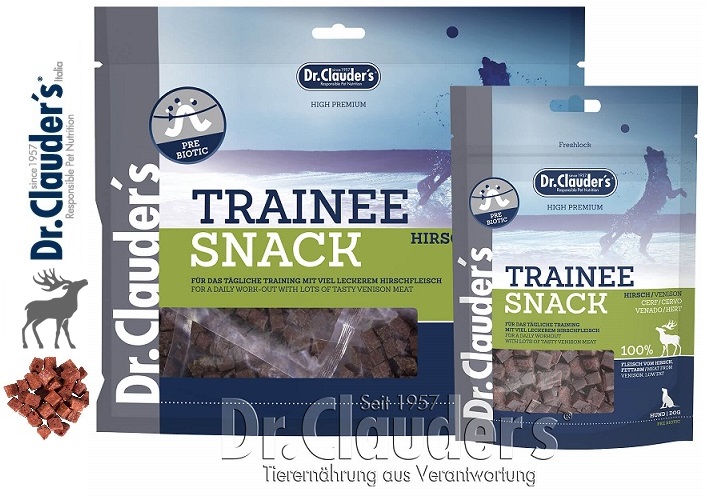 Dr.Clauder's Trainee Snack 100% carne di Cervo in cubetti (80g/500g) distibuito da eurodog