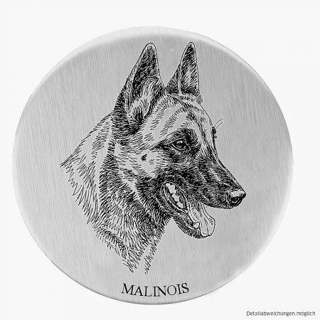 Placca in alluminio Malinois tondo, 85 mm, autoadesivo per cancello o auto