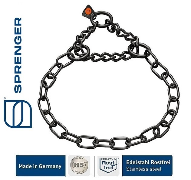 Sprenger Collare Martingala Maglia Ovale, acciaio inox nero, 3.0 mm-eurodog