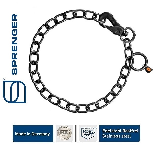 Sprenger Collare, regolabile - con gancio - Acciaio inox nero, 4.0 mm-eurodog